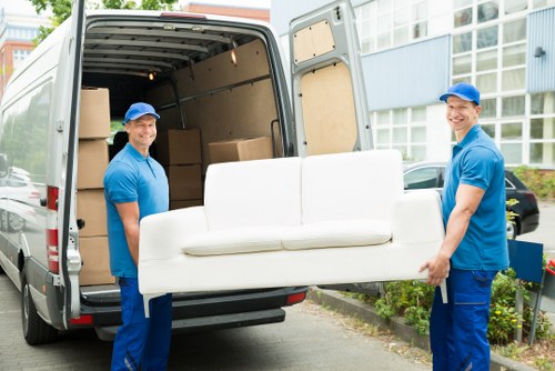 Moving van service loading boxes and furniture