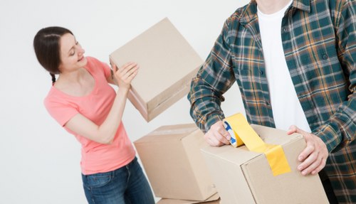 Office furniture and boxes prepared for a commercial move